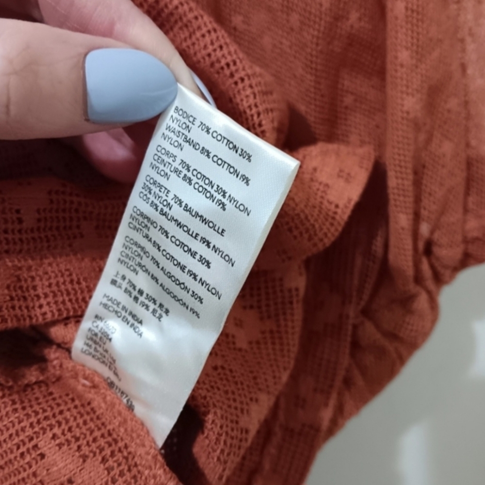 ↠ Free People Rose Rust Button Front Sheer Swiss Dot Puff Sleeve Top - Picture 5 of 8